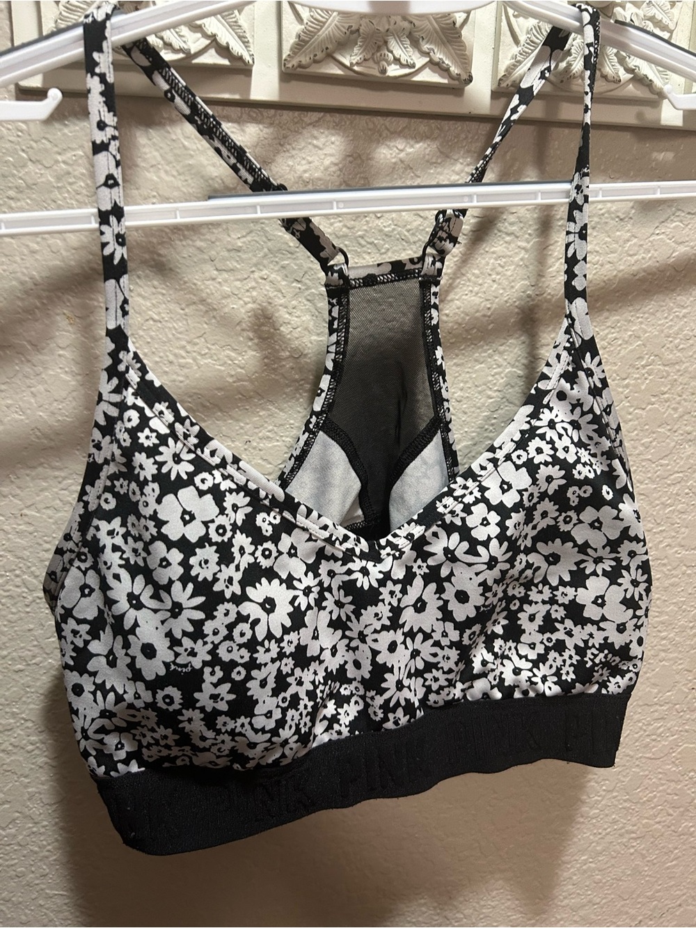 PINK Victoria's Secret Black & White Floral Racerback Bralette